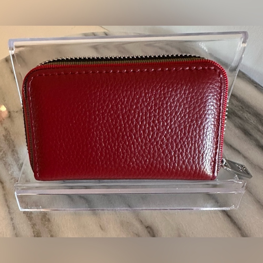 RFID Blocking Slim Card Case Wallet Genuine Leather Wine Red